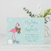 Flamingo Merry Christmas Message Flat Holiday Kaar Feestdagenkaart (Staand voorkant)