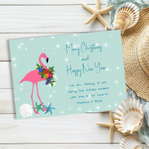 Flamingo Merry Christmas Message Flat Holiday Kaar