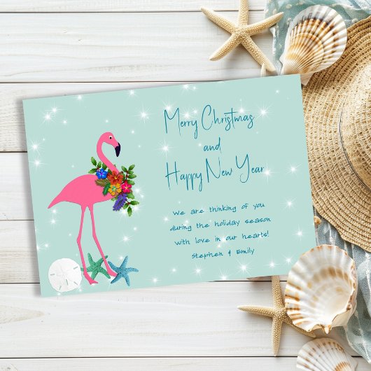Flamingo Merry Christmas Message Flat Holiday Kaar Feestdagenkaart