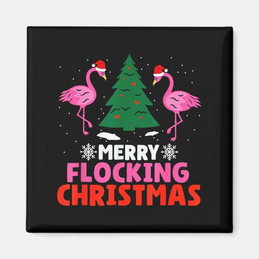 Flamingo Merry Flocking Christmas Funny Xmas Men W Magneet (Voorkant)