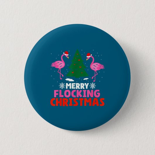 Flamingo Merry Flocking Christmas Funny Xmas Men W Ronde Button 5,7 Cm (Voorkant)