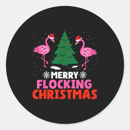 Flamingo Merry Flocking Christmas Funny Xmas Men W Ronde Sticker (Voorkant)