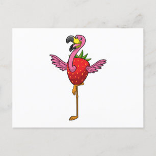 Flamingo met aardbei briefkaart