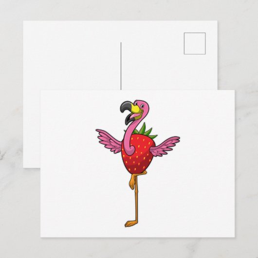 Flamingo met Aardbei Briefkaart (Voorkant / Achterkant)