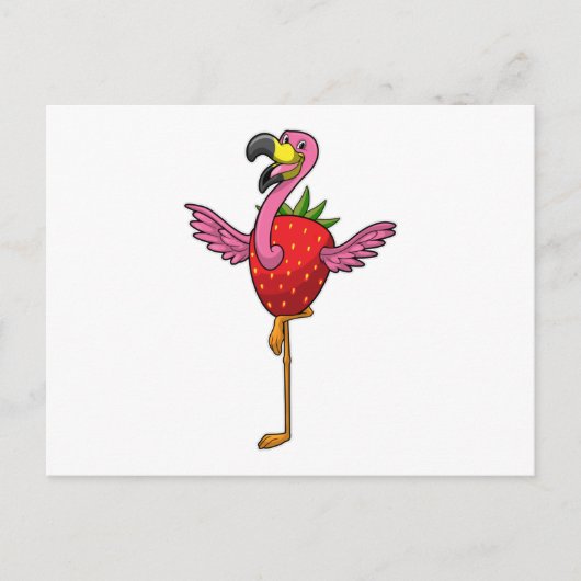 Flamingo met Aardbei Briefkaart (Voorkant)