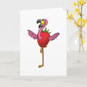 Flamingo met Aardbei Kaart (Gele Bloem)