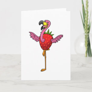 Flamingo met aardbei kaart