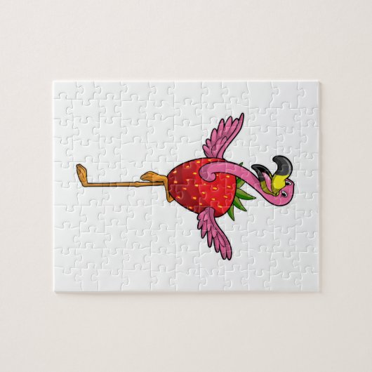 Flamingo met aardbei legpuzzel (Horizontaal)