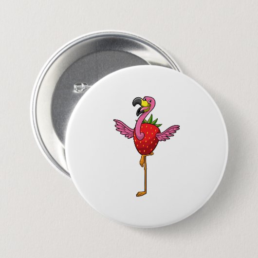 Flamingo met aardbei ronde button 7,6 cm (Voorkant /achterkant)