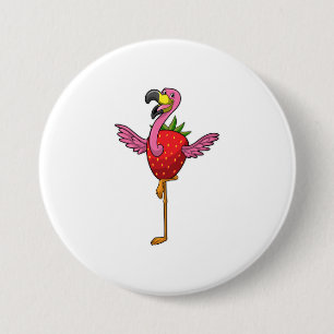 Flamingo met aardbei ronde button 7,6 cm