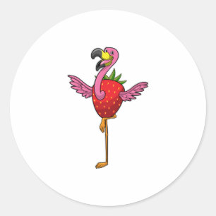 Flamingo met aardbei ronde sticker