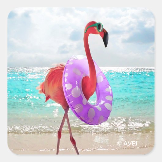 Flamingo met binnenband vierkante sticker (Voorkant)