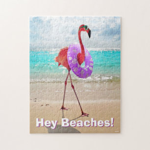 Flamingo met binnenbuis legpuzzel