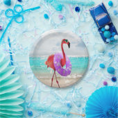 Flamingo met binnenbuis papieren bordje (Feest)