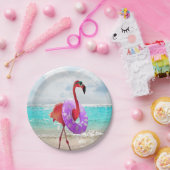 Flamingo met binnenbuis papieren bordje (Feest)