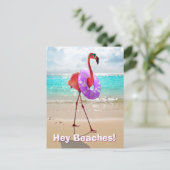 Flamingo met binnenbuis uitnodiging briefkaart (Staand voorkant)