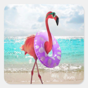 Flamingo met binnenbuis vierkante sticker