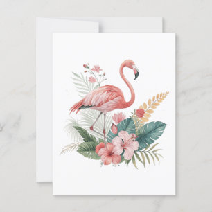 Flamingo Met Bloemen Briefkaart