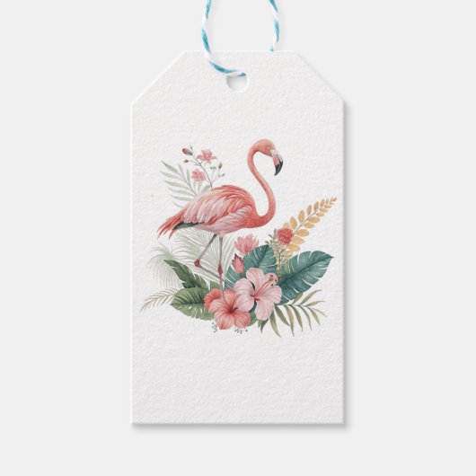 Flamingo Met Bloemen Cadeaulabel (Voorkant)
