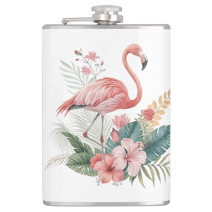 Flamingo Met Bloemen Heupfles