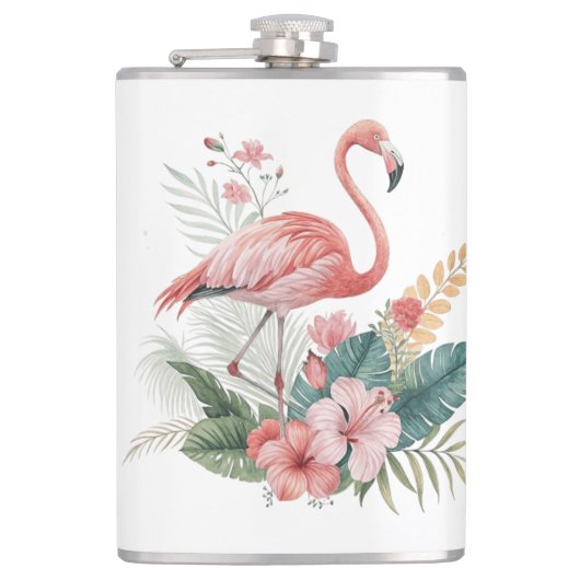 Flamingo Met Bloemen Heupfles (Voorkant)