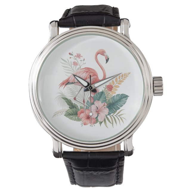 Flamingo Met Bloemen Horloge (Voorkant)