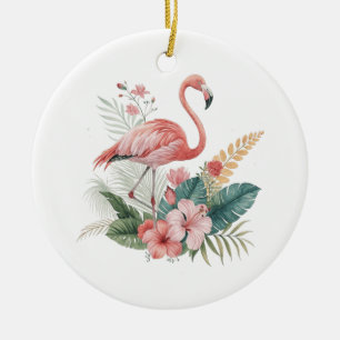 Flamingo Met Bloemen Keramisch Ornament