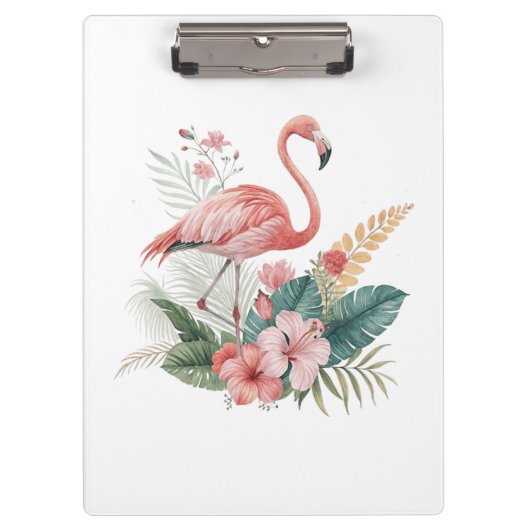 Flamingo Met Bloemen Klembord (Voorkant)