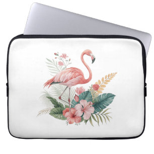 Flamingo Met Bloemen Laptop Sleeve