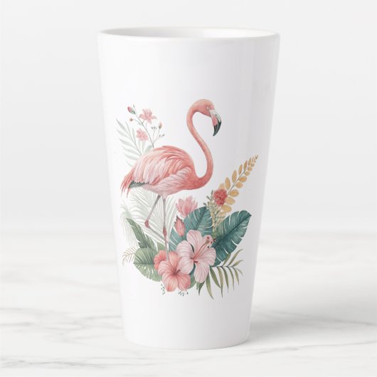 Flamingo Met Bloemen Latte Mok (Voorkant)