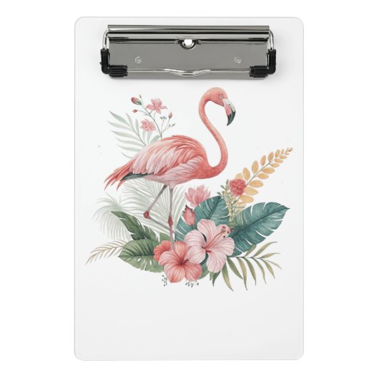 Flamingo Met Bloemen Mini Klembord (Voorkant)