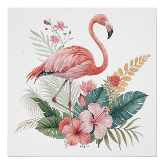 Flamingo Met Bloemen Perfect Poster (Voorkant)