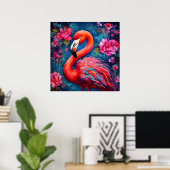 Flamingo met bloemen poster (Thuiskantoor)
