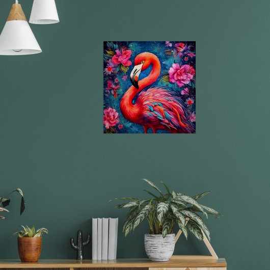 Flamingo met bloemen poster (Woonkamer 1)