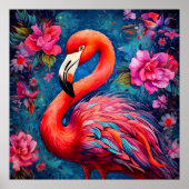 Flamingo met bloemen poster (Voorkant)