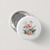 Flamingo Met Bloemen Ronde Button 3,2 Cm (Voorkant /achterkant)