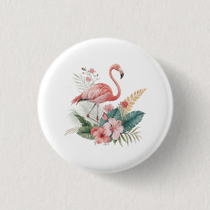 Flamingo Met Bloemen Ronde Button 3,2 Cm