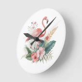 Flamingo Met Bloemen Ronde Klok (Hoek)