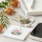Flamingo Met Bloemen Sleutelhanger (Voorkant Rechts)