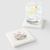 Flamingo Met Bloemen Stenen Onderzetter (Zijkant)
