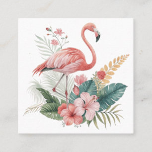Flamingo Met Bloemen Vierkante Visitekaartje