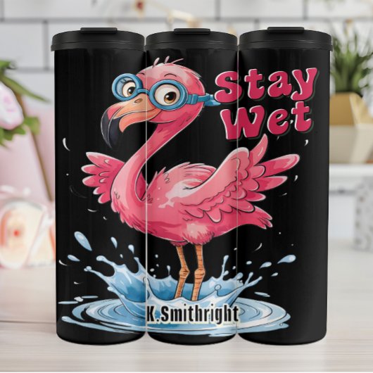Flamingo met bril Blijf nat Thermosbeker