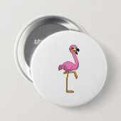 Flamingo met bril ronde button 7,6 cm (Voorkant /achterkant)
