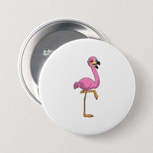 Flamingo met bril ronde button 7,6 cm (Voorkant /achterkant)