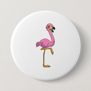 Flamingo met bril ronde button 7,6 cm
