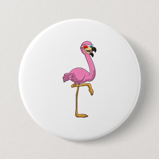 Flamingo met bril ronde button 7,6 cm (Voorkant)