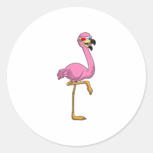 Flamingo met bril ronde sticker