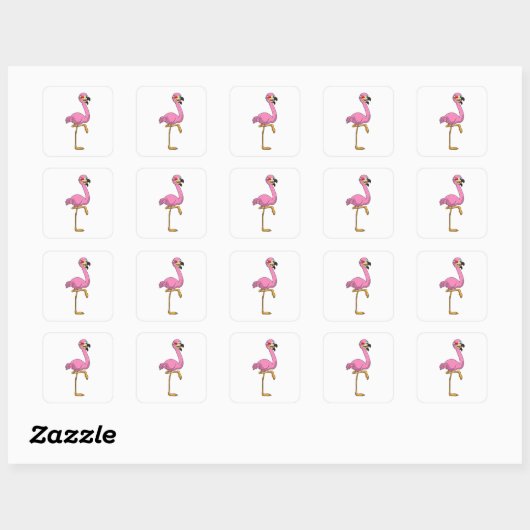 Flamingo met bril vierkante sticker (Vel)