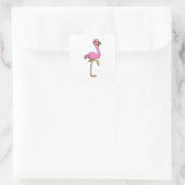 Flamingo met bril vierkante sticker (Tas)
