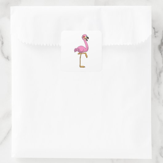 Flamingo met bril vierkante sticker (Tas)